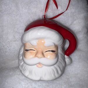 Vintage Festive ceramic Santa Claus head  Ornament - Red and White
